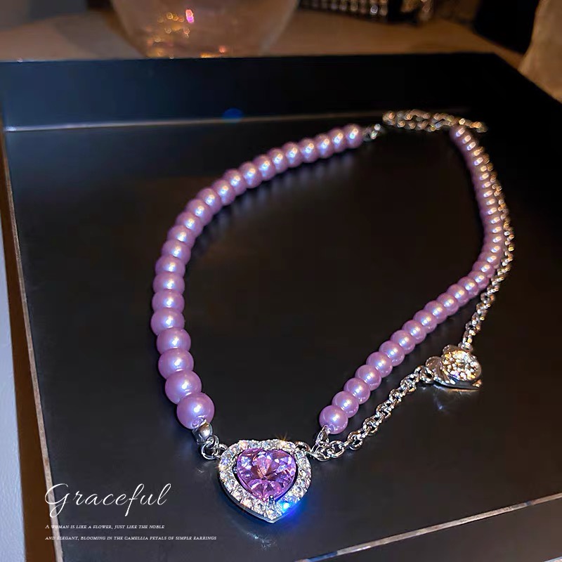 [Đẹp Xuất Sắc] Choker Vòng Cổ Mặt Trái Tim Đính Đá Màu Tím Cao Cấp Cực Sang Chảnh Mainia Shop