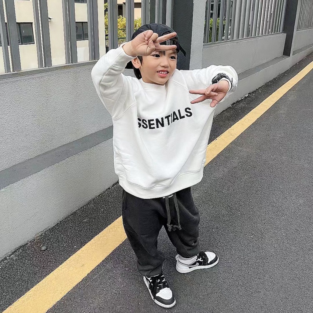 Áo sweater Essentials cho bé và gia đình , áo nỉ cổ tròn trẻ em unisex , Kid_genZ
