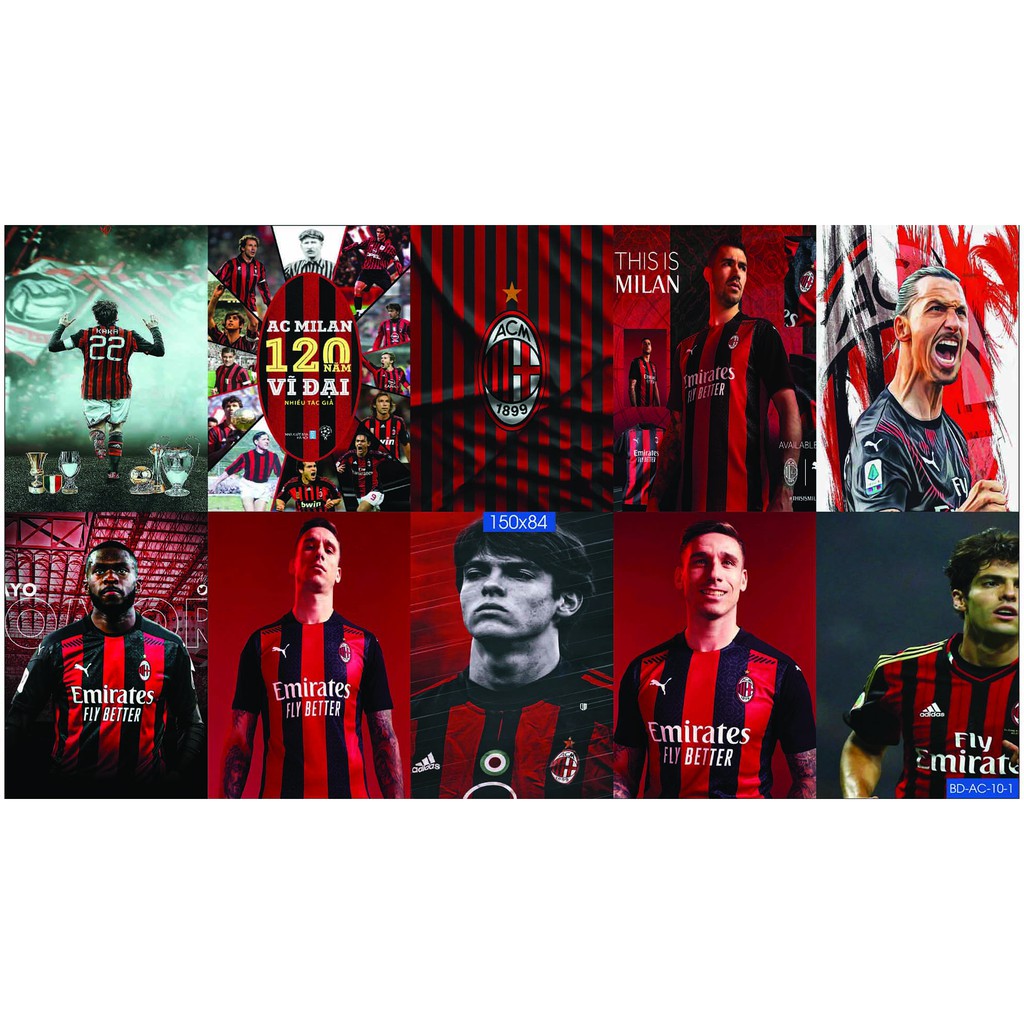 Combo Set 10 tờ Decal dán tường đội bóng AC Milan