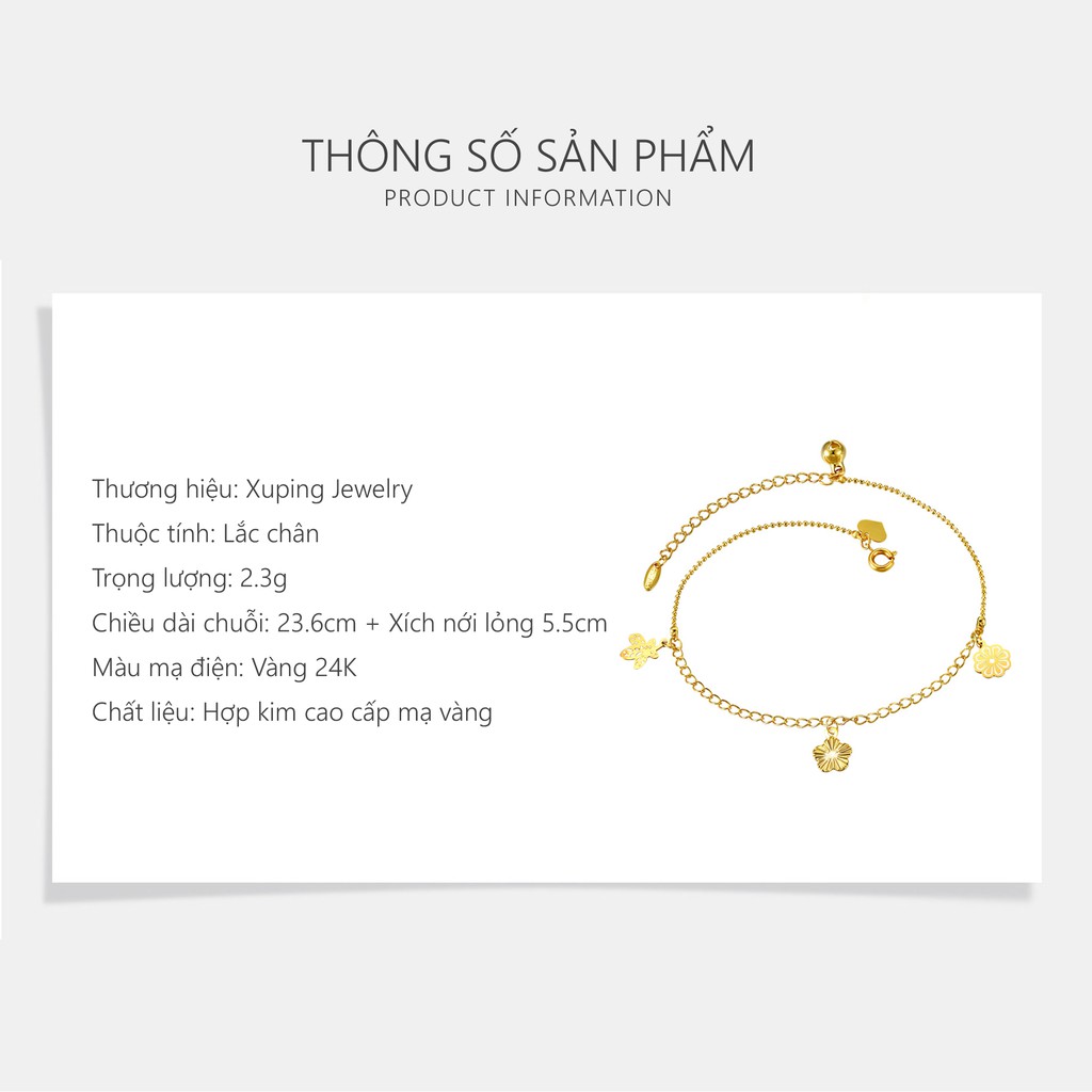 Lắc Chân Nữ Mạ Vàng 24K, Thiết Kế Họa Tiết Hình Hoa Trái Tim Trang Nhã - XPLC06