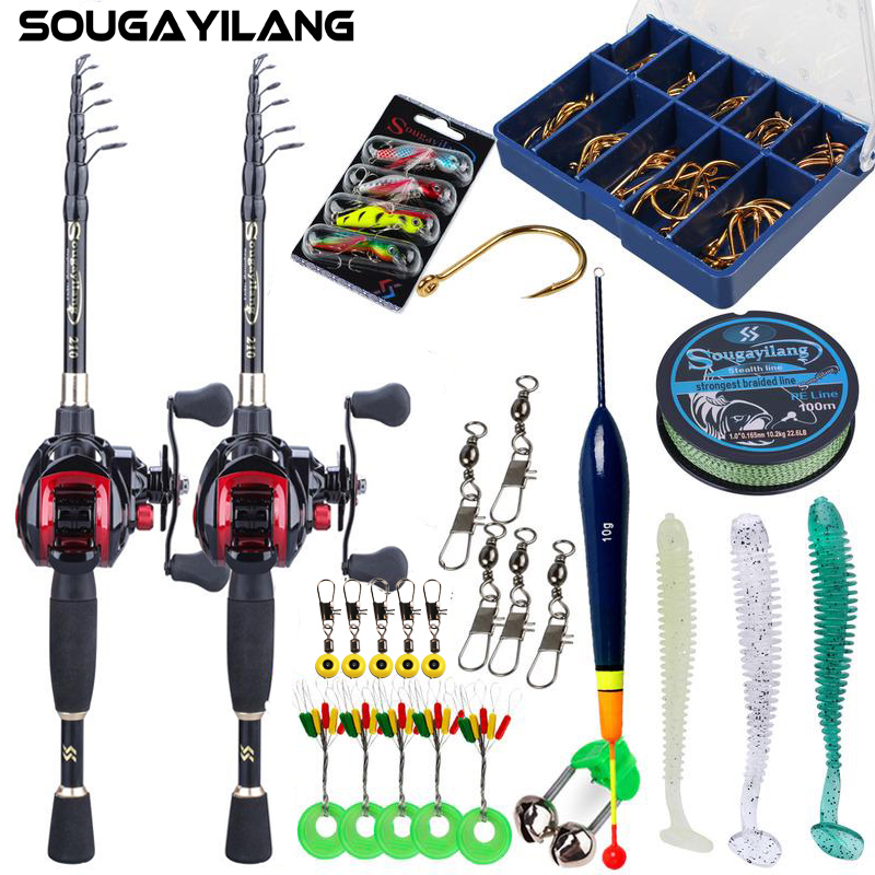 Bộ dụng cụ câu cá Sougayilang gồm máy câu cá ngang 17+1BB với cần câu cá 1.8m-2.4m có thể thu lại tiện dụng kèm phụ kiện