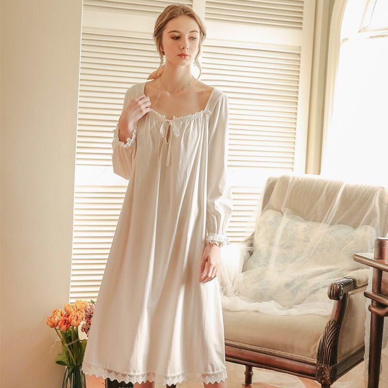 Đầm ngủ cotton tay dài dáng rộng phong cách công chúa dễ thương thời trang xuân thu cho nữ