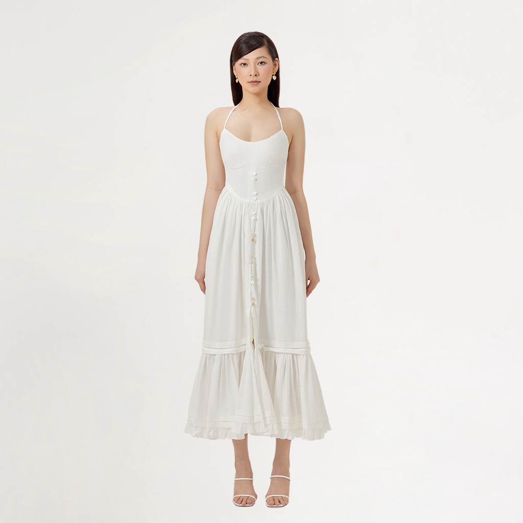 DEAR JOSÉ - Đầm dài hai dây Sunday Sky vải linen trắng