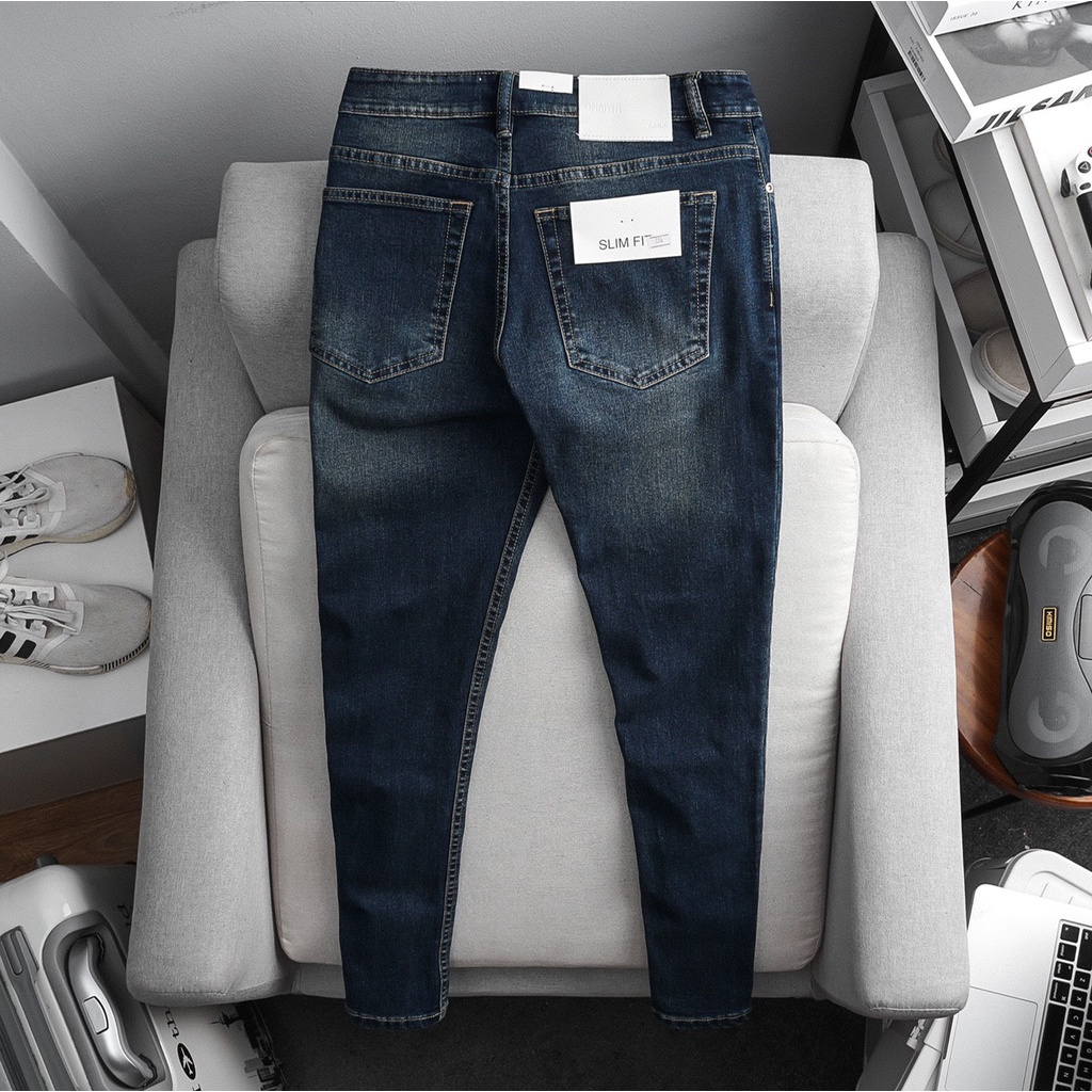 Quần jean dài nam xanh đậm hàng hiệu xuất khẩu chất co giãn hàng cao cấp slim fit ôm nhẹ
