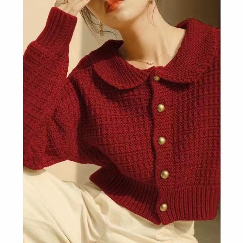 Áo Khoác Cardigan Dệt Kim Cổ Búp Bê Phong Cách Pháp Thời Trang Xuân Thu Mới Cho Nữ