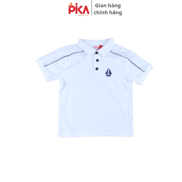 Áo thun cộc tay cổ trụ cho bé trai -PIKA KIDS- chất liệu cotton xược thêu thuyền - Quần áo trẻ em từ 10-30kg