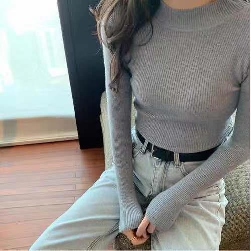 Áo nữ dệt kim cổ cao ôm dáng thời trang phong cách Hàn Quốc
