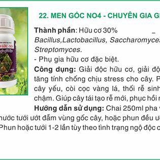 MEN GỐC NO4 250ML - CHUYÊN GIA GIẢI ĐỘC CHO CÂY TRỒNG BỊ NGỘ ĐỘC PHÂN BÓN, NGỘ ĐỘC THUỐC BVTV,...