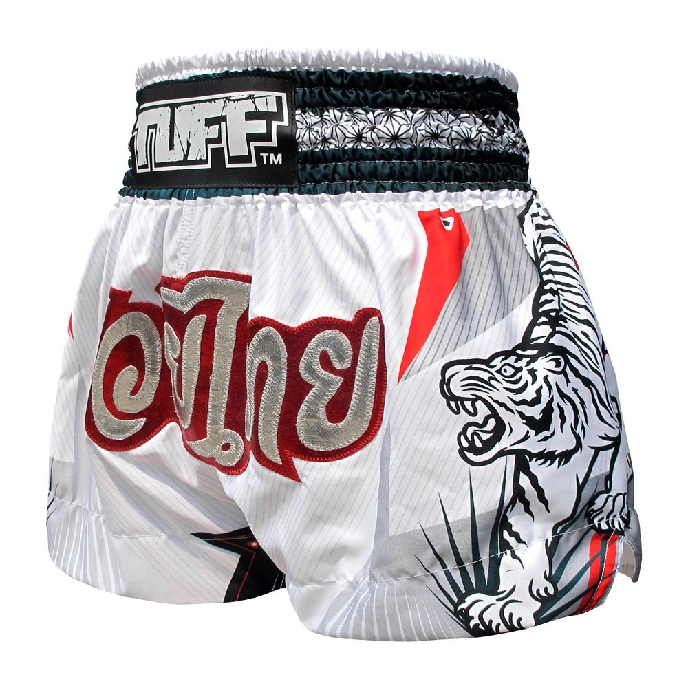 Quần Muay Thai Tuff White With Double White Tiger