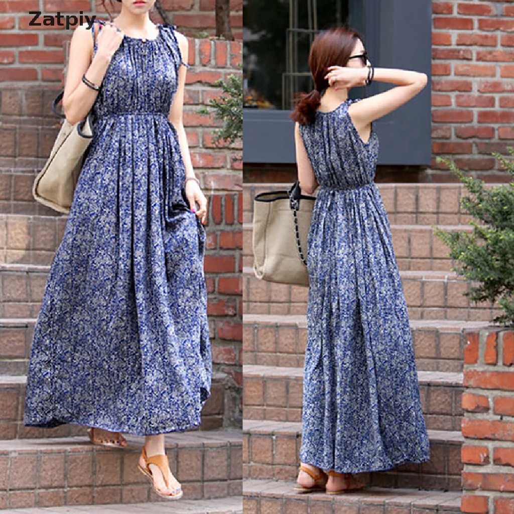 Đầm maxi không tay in hoa thời trang mùa hè phong cách Boho