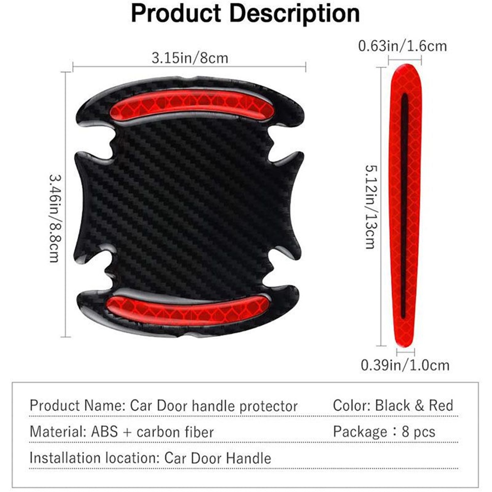 Bộ 8 Miếng Dán Tay Nắm Cửa 4 Miếng Dán Họa Tiết Sợi carbon 3d Phản Quang Chống Trầy Trang Trí Xe Hơi