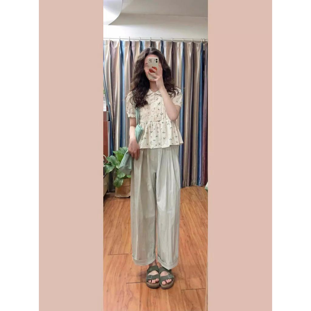 Xiaozhainv Áo Sơ Mi Tay Ngắn Cổ Búp Bê In Họa Tiết Hoa Phong Cách Pháp Thời Trang Mùa Hè Cho Nữ