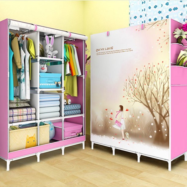 Tủ vải - Tủ vải 3D cỡ đại 3 buồng 8 ngăn màu đỏ đô