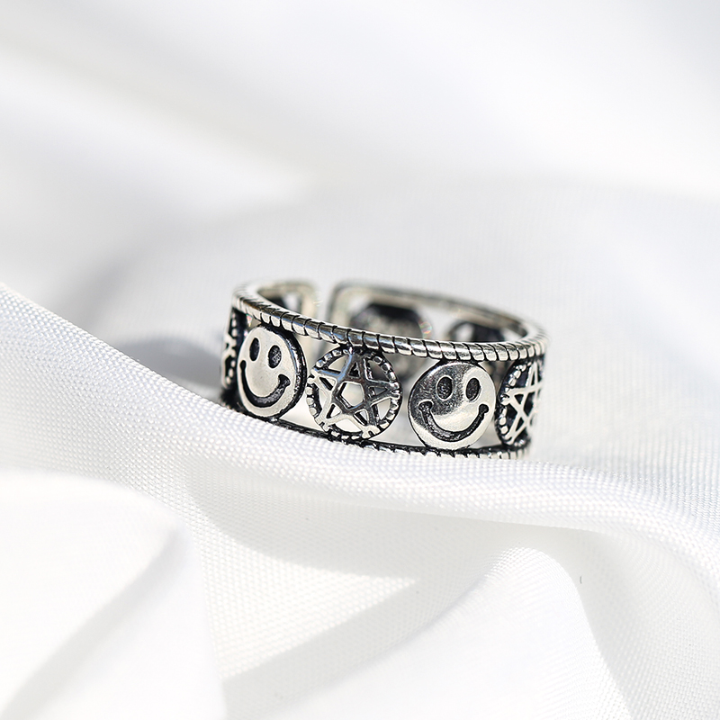 Nhẫn trang trí ngôi sao và mặt cười phong cách Hàn Quốc đáng yêu thời trang