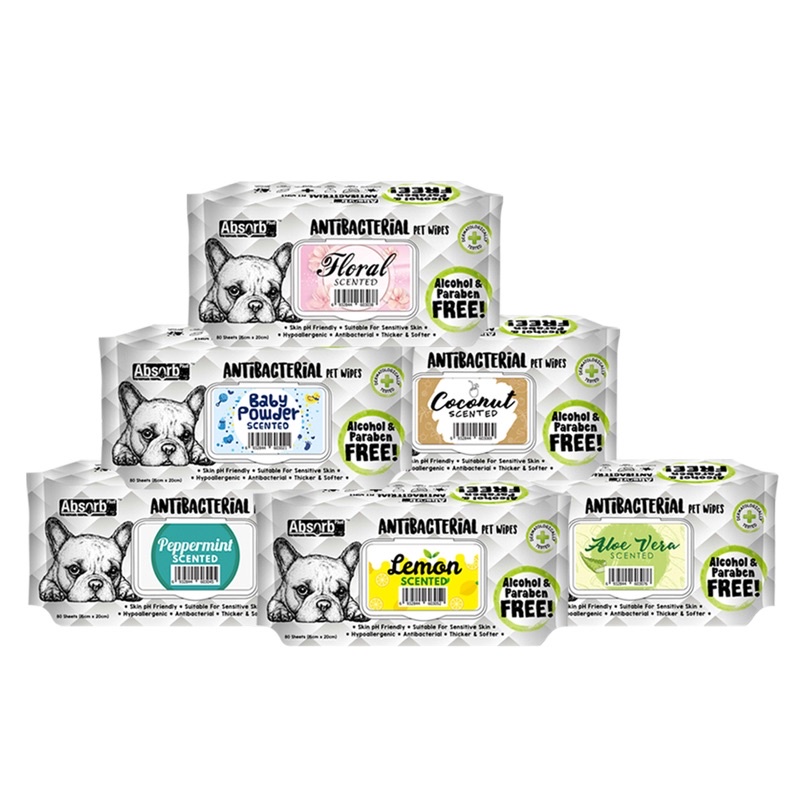 Khăn ướt kháng khuẩn cho chó mèo Absorb 80 tờ