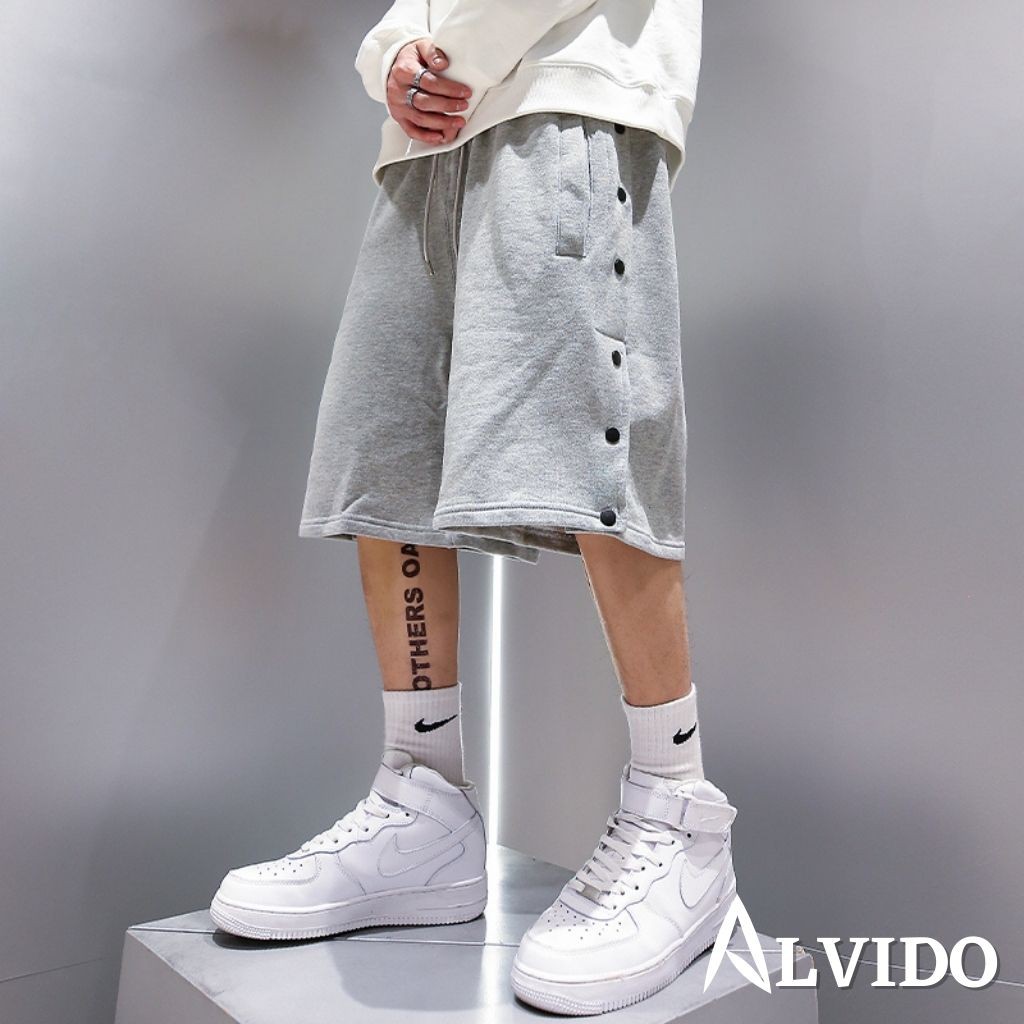 Quần SHORT TRƠN khuy nút unisex ALVIDO thể thao basic nam nữ oversize phong cách đường phố Hàn Quốc Ulzzang QS310