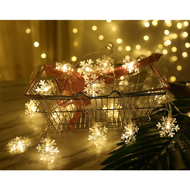 Dây đèn led trang trí bông tuyết màu vàng ấm đầu USB decor phòng ngủ