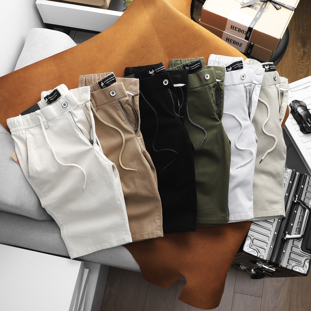 Quần short kaki nam HEBOZ 6 màu basic chất mềm thoải mái lưng thun có dây rút form slim fit - 00001019