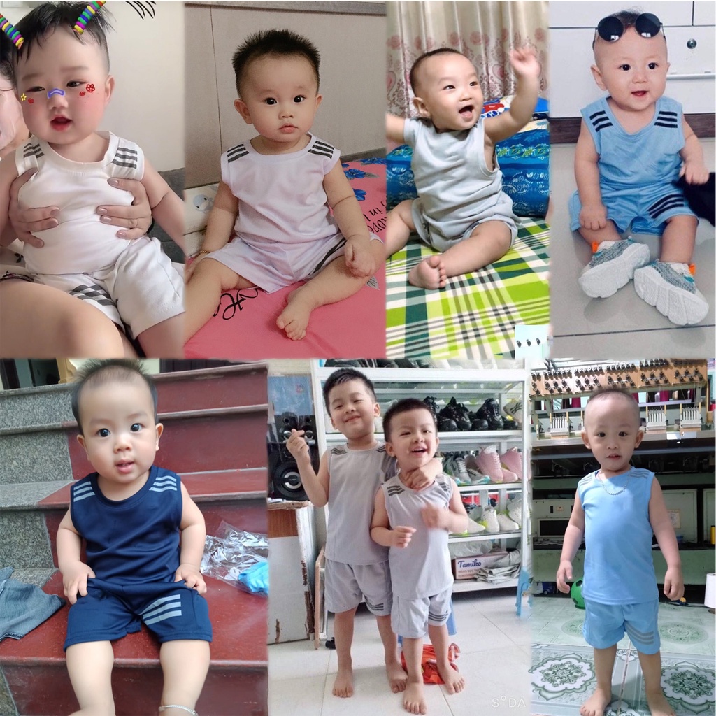 Bộ Ba Lỗ Bé Trai Monmonkid Sát Nách Thể Thao Cotton Thông Hơi Phản Quang