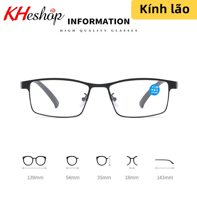 Kính viễn thị gọng vuông kim loại TR90 chống ánh sáng xanh, , tròng chất liệu nhựa thông mã Y8049