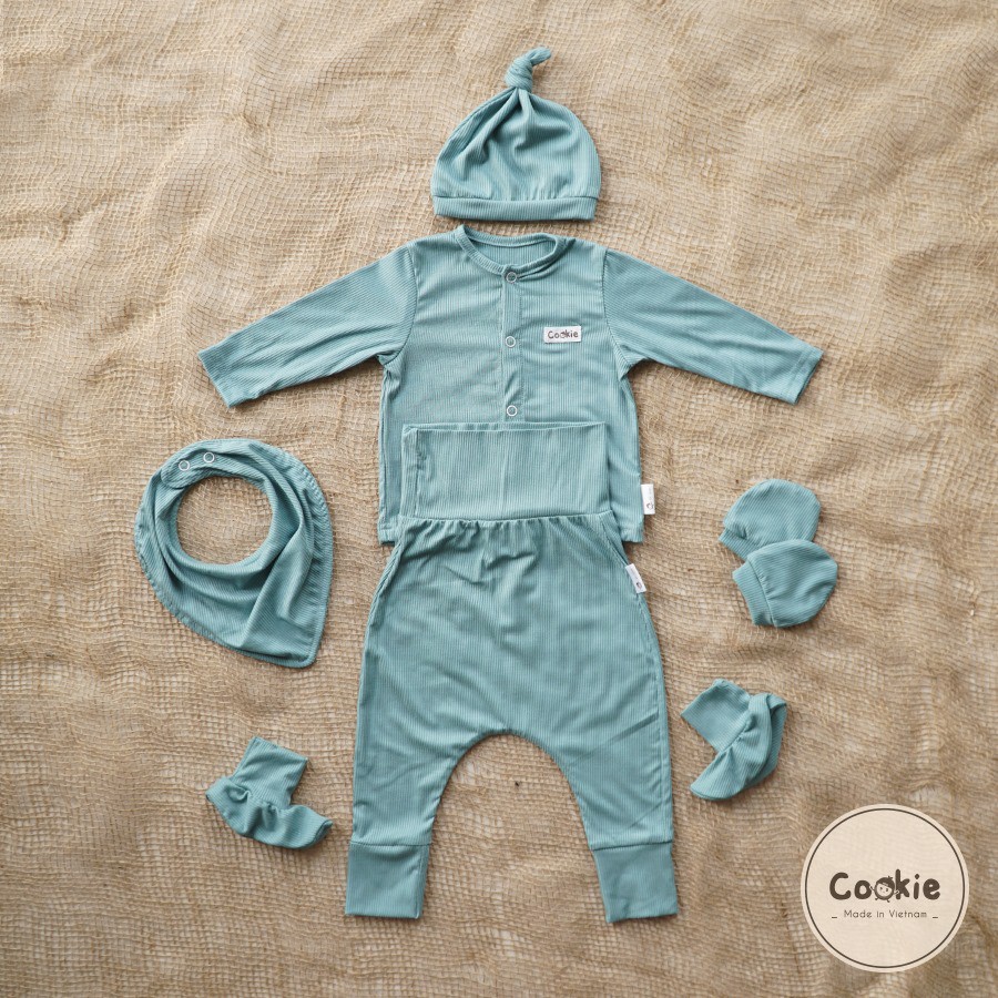 Bộ Rời COOKIE Dài Tay Cài Giữa Cạp Cao 0-3/3-6M Chất Liệu Air-Cool Knitwear Điều Hoà Nhiệt 4 Mùa