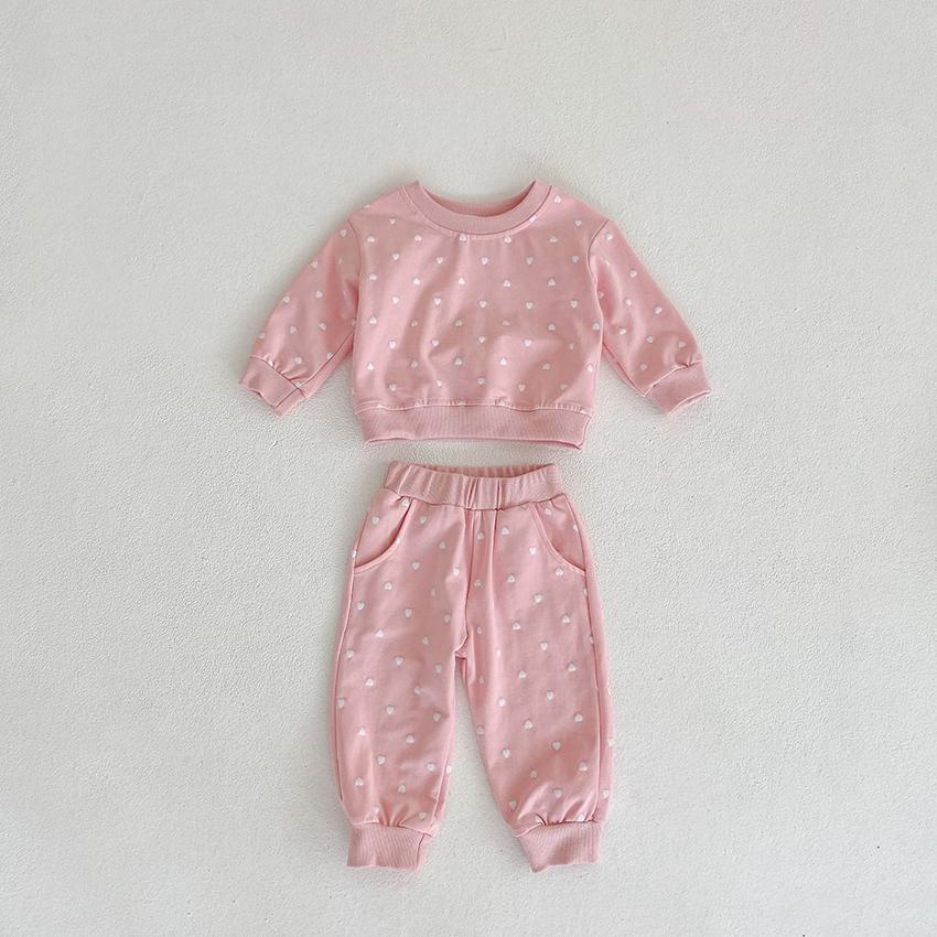 Bộ Quần Áo Nỉ Dài Dài Tay In Hình Tim Trơn Cổ Tròn Dễ Thương Cho Bé Từ 8-22kg Mã DT47