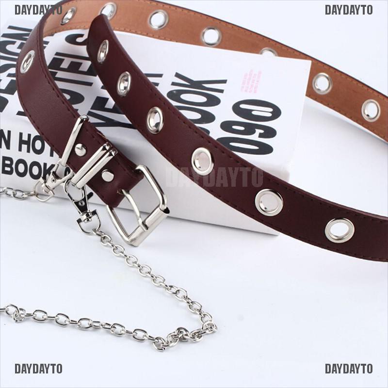 Thắt Lưng Dây Xích Đôi Bằng Da Màu Đen Phong Cách Punk Cá Tính Cho Nữ