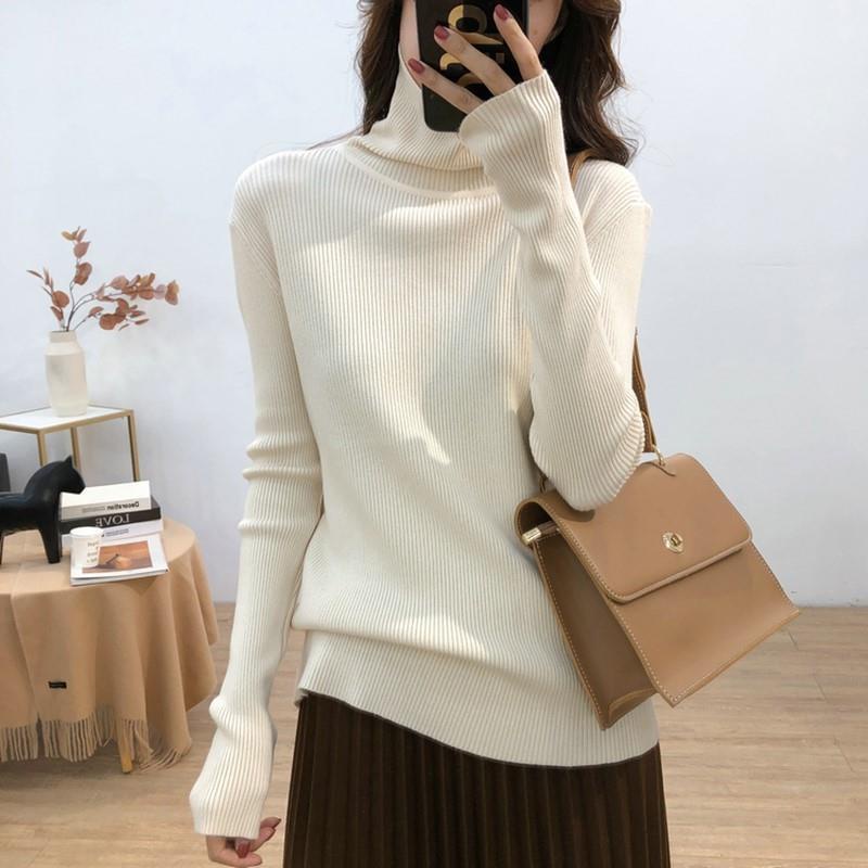 Áo sweater dệt kim cổ lọ dáng ôm thời trang thu đông cho nữ