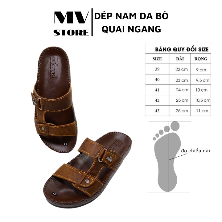 Dép nam quai ngang da bò đế lõm cao cấp, dép nam bền đẹp DT01