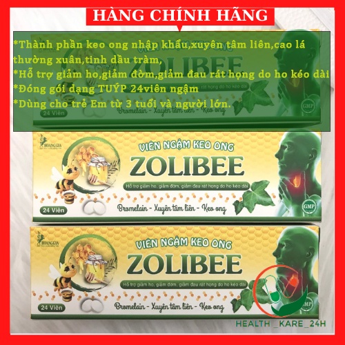 Viên ngậm keo ong xuyên tâm liên ZOLIBEE Tuýp 24 viên , Giảm ho giảm đau rát họng giảm đờm ngứa họng và ho lâu ngày