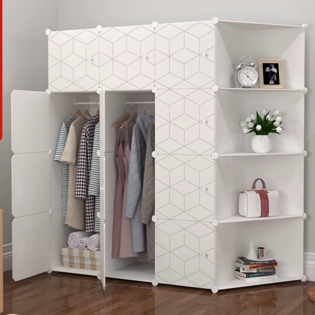TỦ NHỰA ĐỂ QUẦN ÁO 12 Ô VÀ 4 KỆ GÓC LẮP GHÉP ĐA NĂNG SIZE TO SÂU 47cm. Tặng kèm 2 treo đồ.