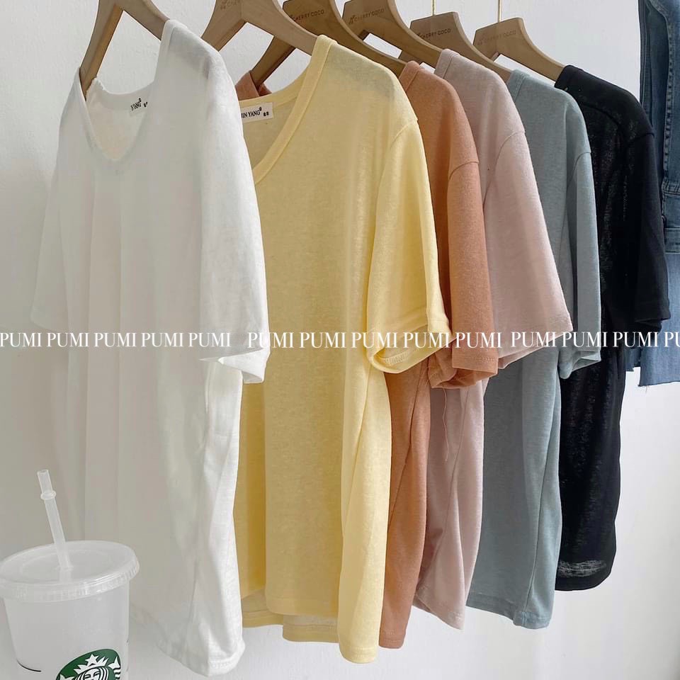 Áo thun xước mỏng dễ phối quần chân váy có bán kèm tại shop - Pumi
