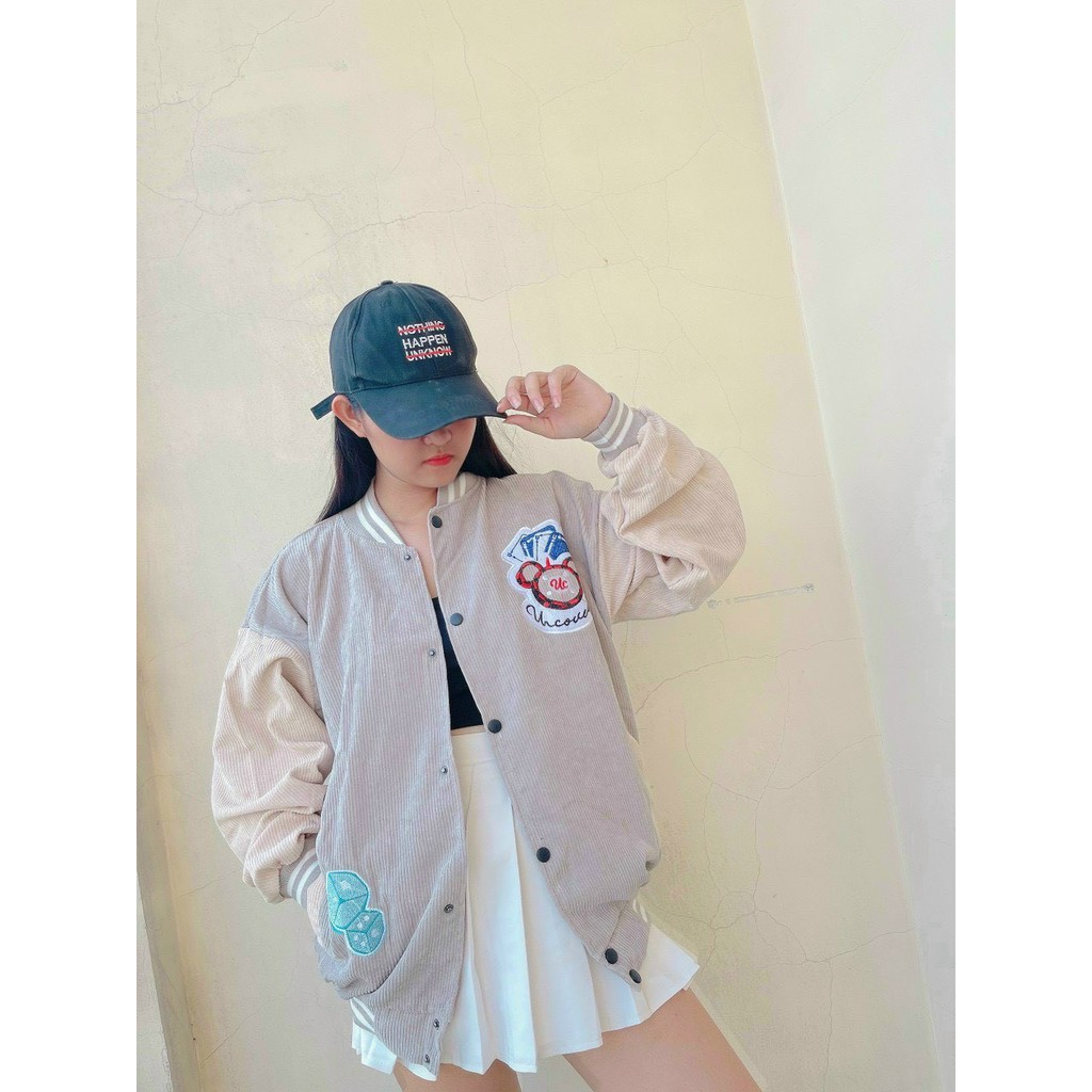ÁO KHOÁC NHUNG PHONG CÁCH BOMBER BÓNG CHÀY THÊU LOGO CÁ TÍNH CỰC ĐẸP