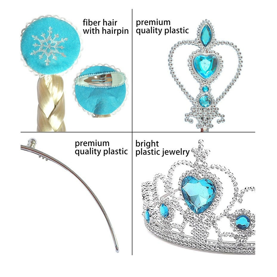 Bộ phụ kiện trang sức gồm vương miện + bông tai + vòng cổ + vòng tay + nhẫn + đũa thần cho bé gái hóa trang