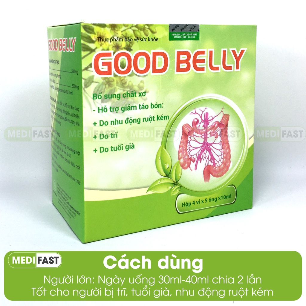 Siro giảm táo bón - Good Belly bổ sung chất xơ, giảm táo bón nhuận tràng từ chất xơ Inulin và thảo dược - Hộp 20 ống