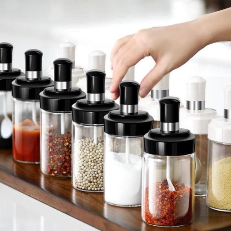 Lọ đựng gia vị hũ gia vị thủy tinh tiện dụng thông minh kèm thìa hàng chất lượng