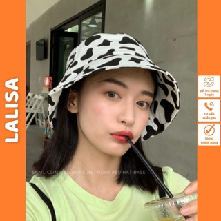Mũ bucket bò sữa LALISA Nón vành tròn hoạ tiết trắng đen NO007