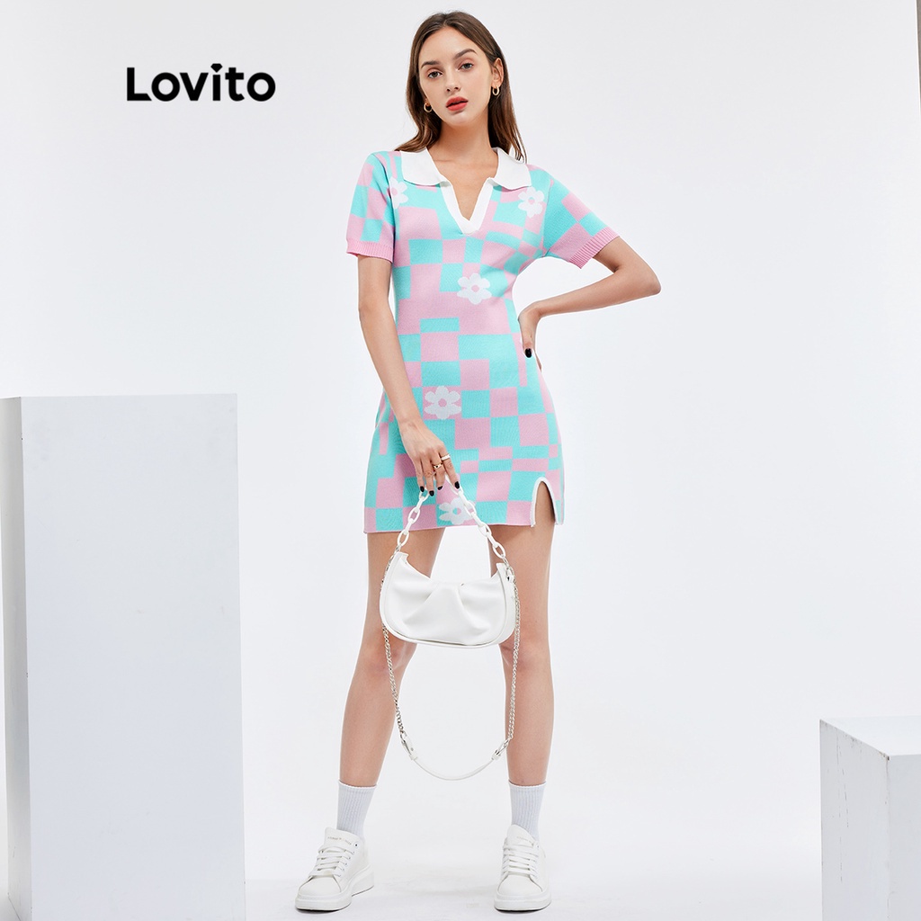 Đầm hoa Lovito bằng vải gingham phong cách thường ngày L25AD157 (nhiều màu)