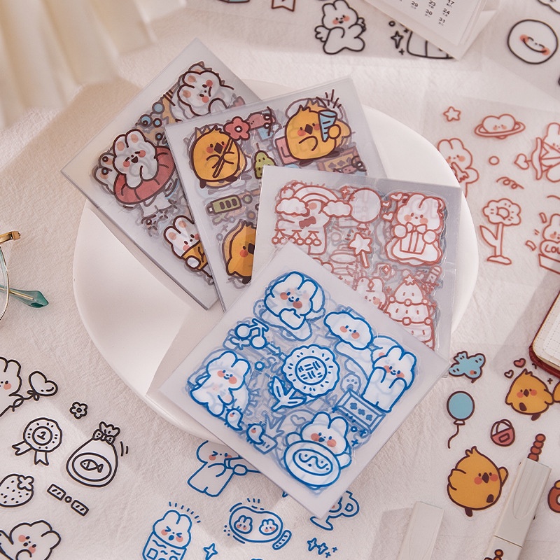 Hộp 100 tờ stickers nhựa trong PET PVC dễ thương không trùng mẫu