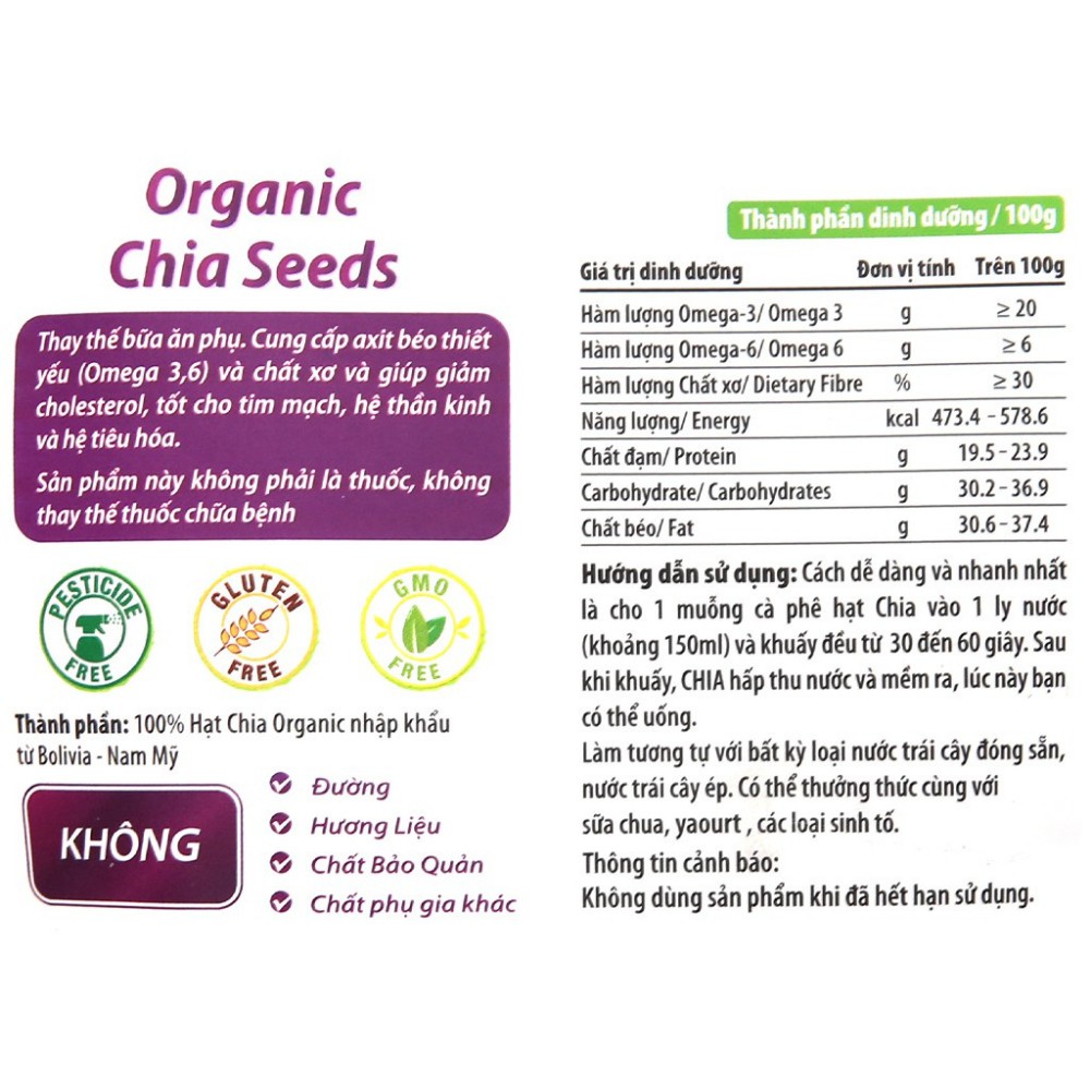 Hạt chia hữu cơ xuanan giàu OMEGA 33