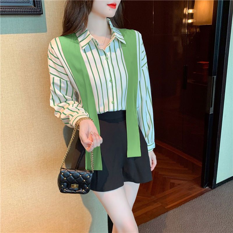 Áo Sơ Mi Tay Dài Dáng Rộng Họa Tiết Kẻ Sọc Phong Cách retro Hong Kong Thời Trang Mùa Thu Mới Cho Nữ