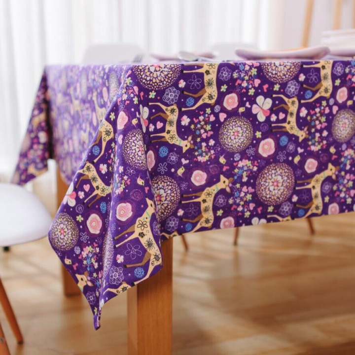 Vải linen họa tiết Hươu sao tím V-C03