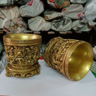 Tượng đá thờ cúng lư hương mạ đồng