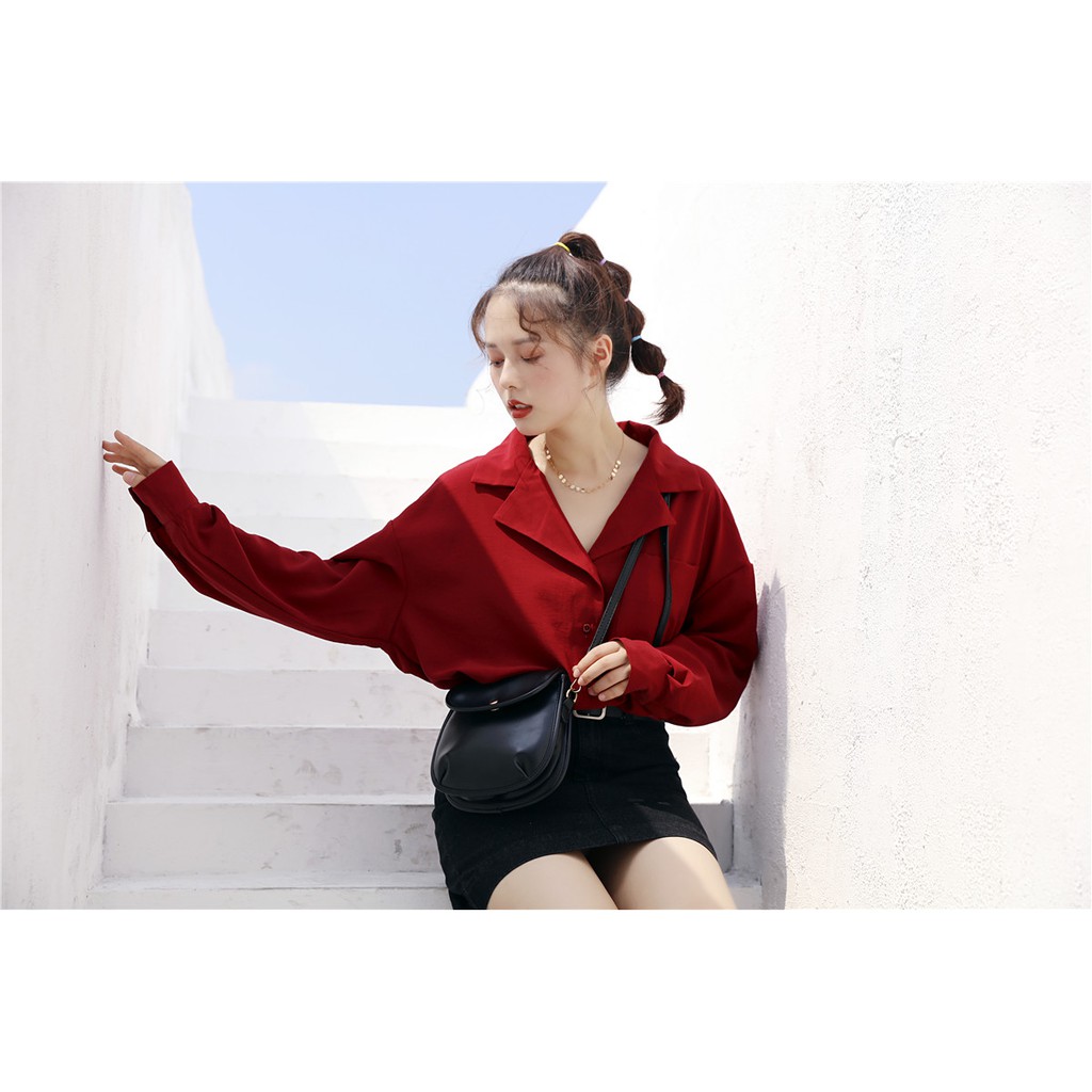 Áo sơ mi nữ tay dài cổ chữ V phong cách Hàn Quốc | BigBuy360 - bigbuy360.vn