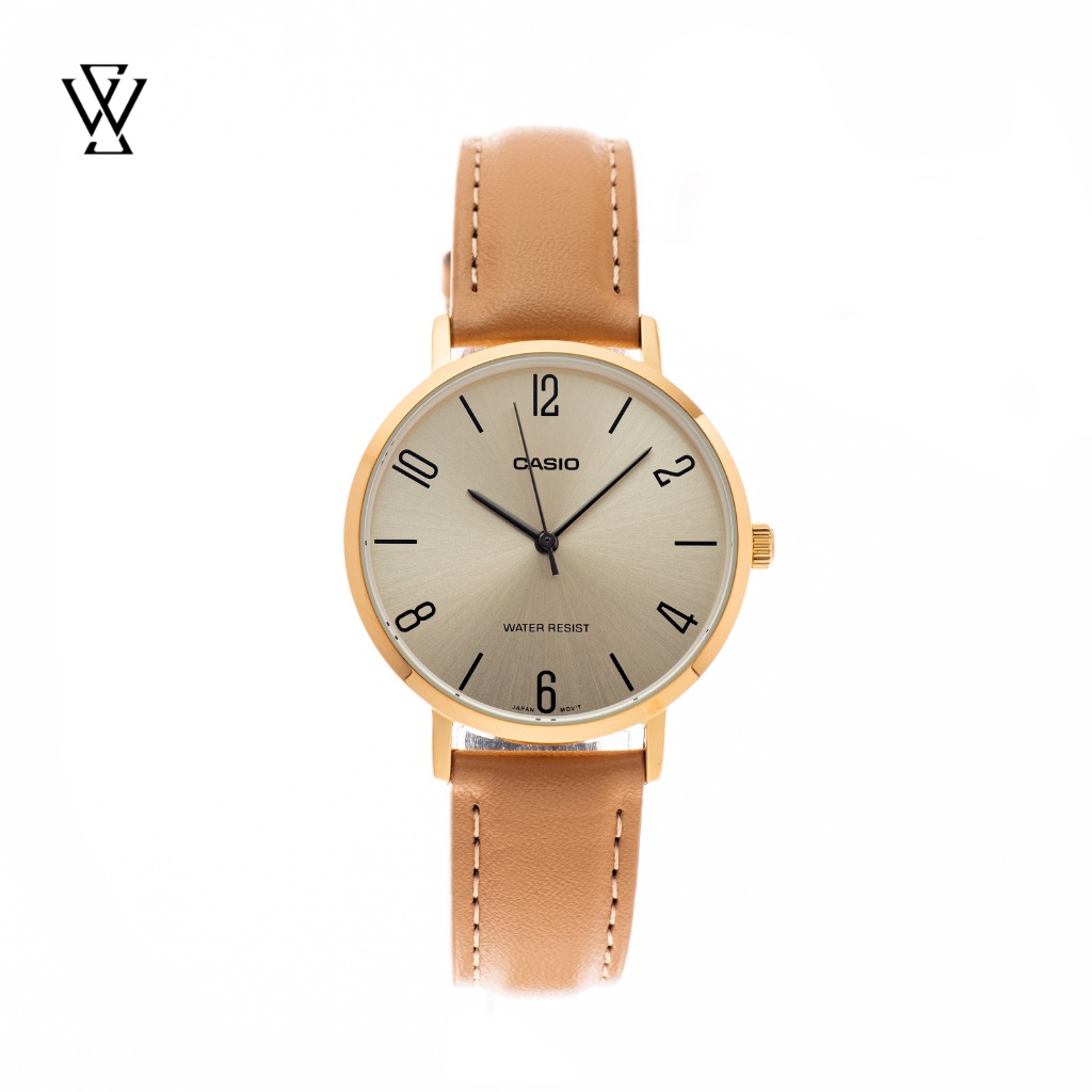 Đồng Hồ Quartz Nữ Casio WATCHSTORE LTP-VT01GL-9B2UDF Thiết Kế Kính Khoáng 34mm, Dây Đeo Da Và Vỏ Thép Không Gỉ