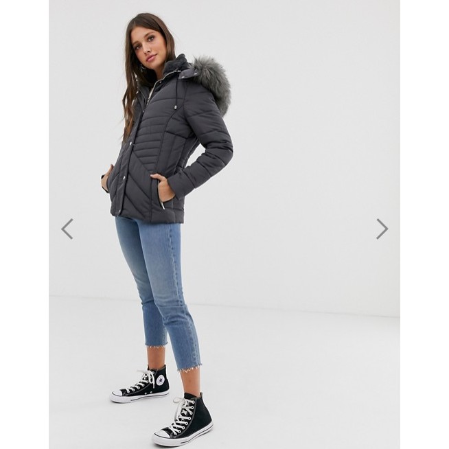 Áo khoác phao Newlook mũ lót lông UK6