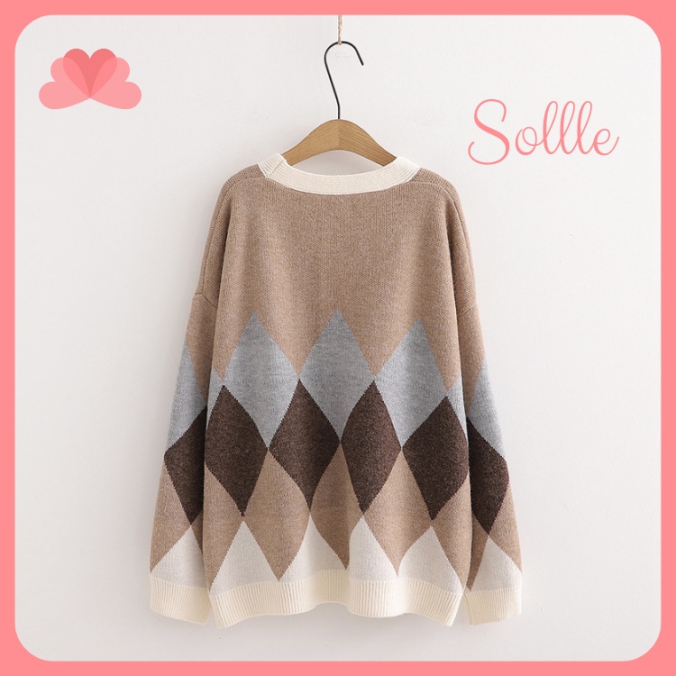 Áo khoác cardigan nữ dáng rộng thổ cẩm len trám mềm mịn phong cách Hàn Quốc Sollle