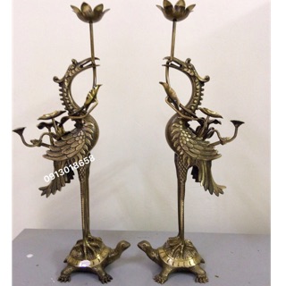 Đôi hạc thờ bằng đồng nguyên chất hàng đúc thủ công màu giả cổ 2 công nghệ cao 52cm.