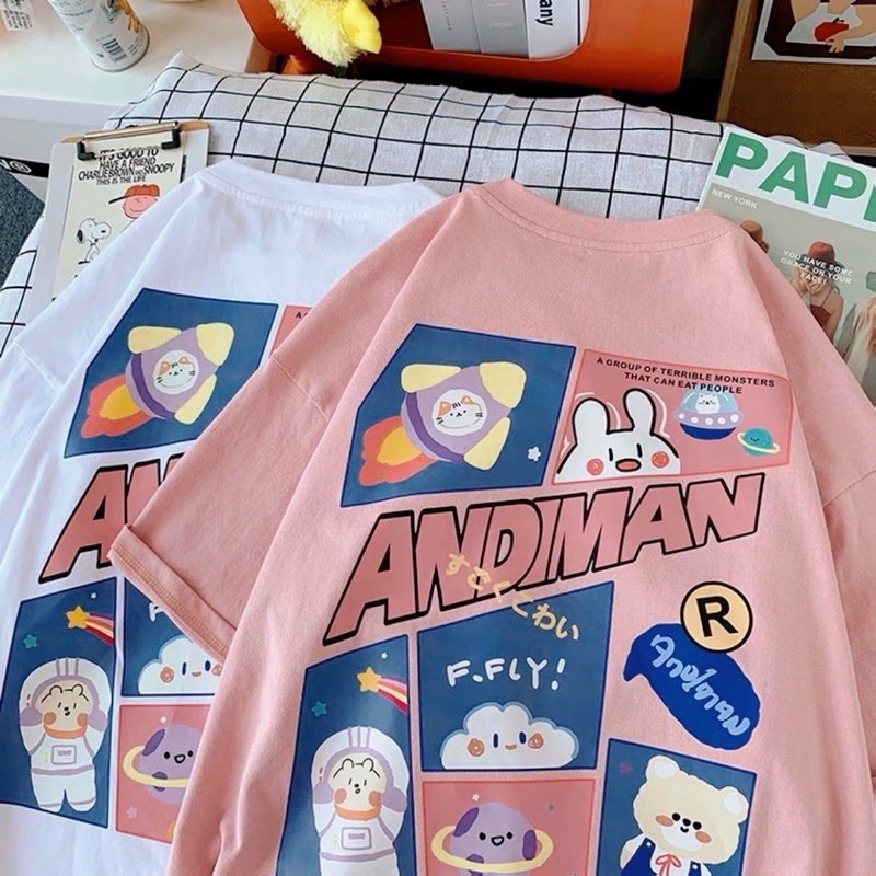 Áo cotton tay lỡ dáng rộng unisex Adman