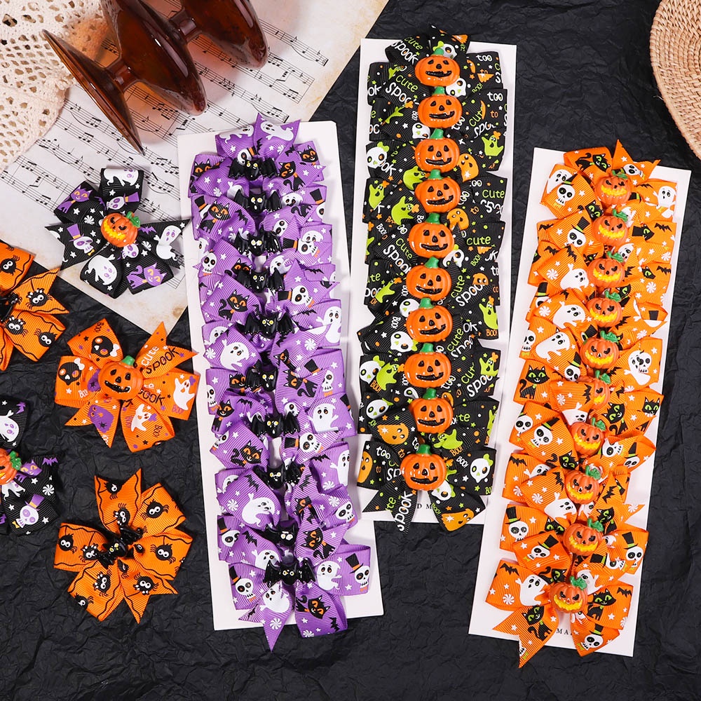 RainBow Bows 1 Kẹp Tóc Hình Bí Ngô / Nhện / Quả Bí Ngô Phong Cách Halloween Cho Bé Gái